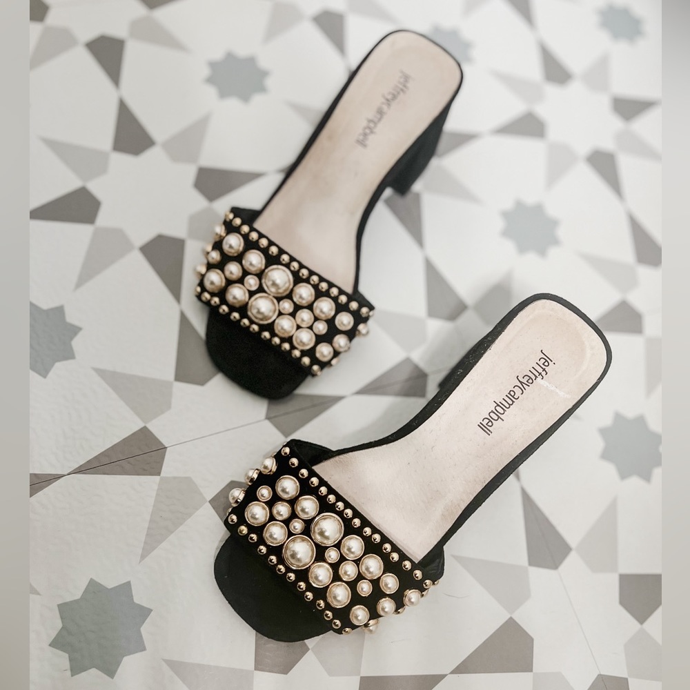 Jeffery Campbell Pearl Studded Slip On Heel Sandals- Size 6